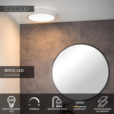 Lucide BRICE-LED - Plafonnière Badkamer - Ø 30 cm - LED Dimb. - 1x30W 3000K - IP44 - Wit